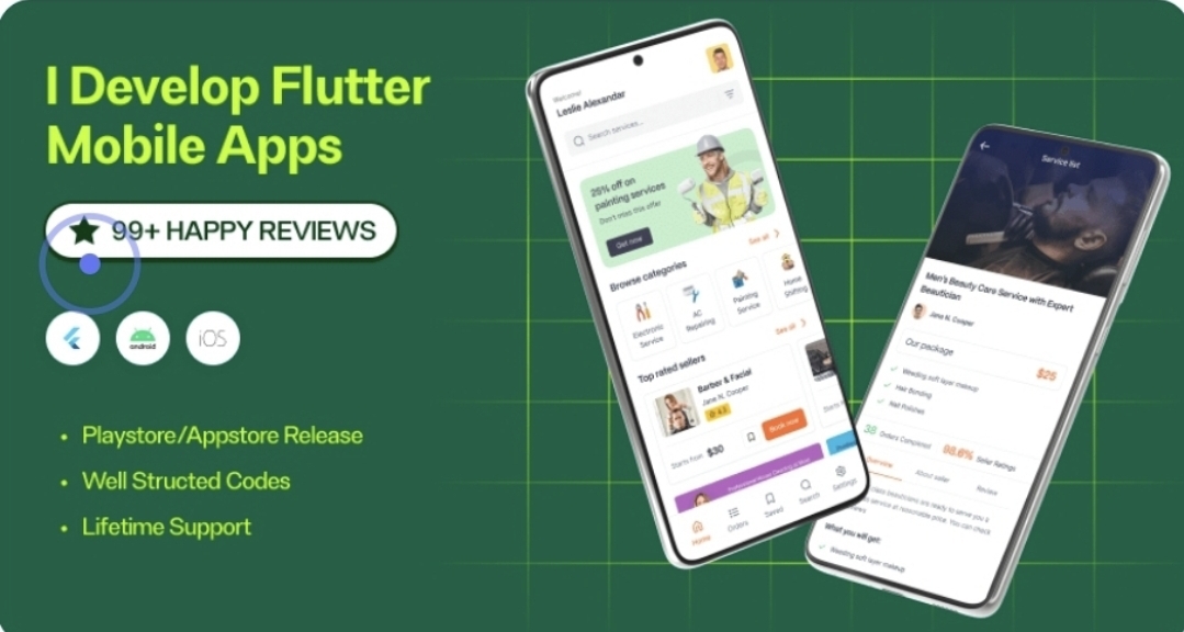 I will develop you an service based Flutter mobile app for Android and iOS